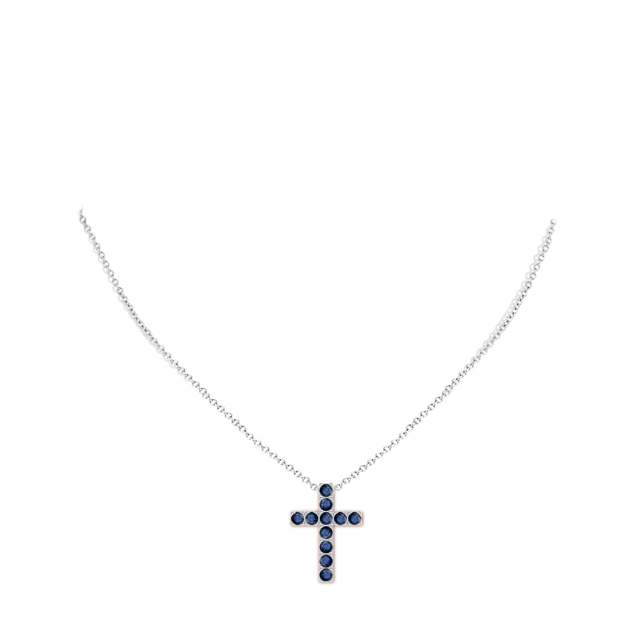 3mm AA Flat Prong-Set Blue Sapphire Cross Pendant in White Gold pen