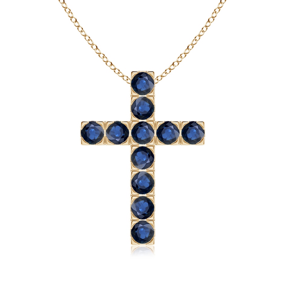 3mm AA Flat Prong-Set Blue Sapphire Cross Pendant in Yellow Gold 