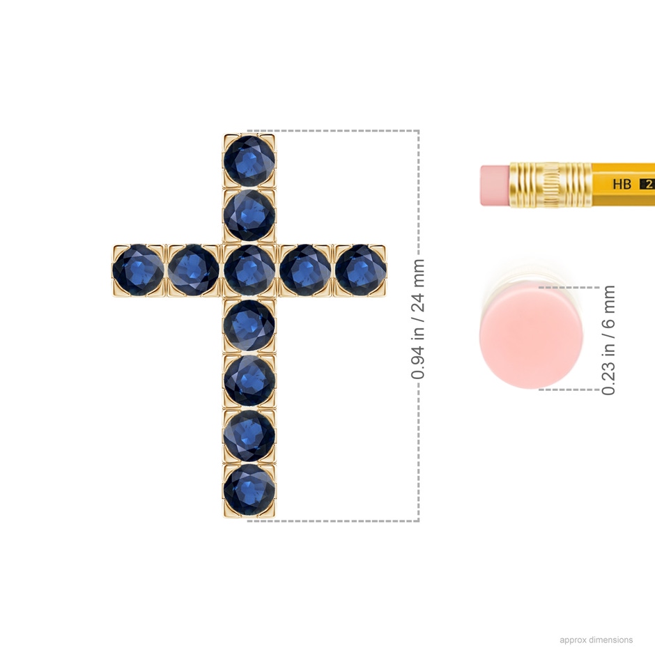 3mm AA Flat Prong-Set Blue Sapphire Cross Pendant in Yellow Gold ruler