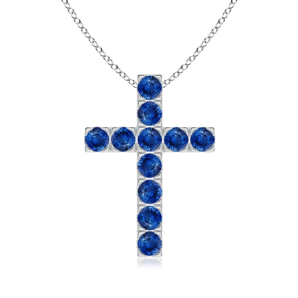 3mm AAA Flat Prong-Set Blue Sapphire Cross Pendant in White Gold