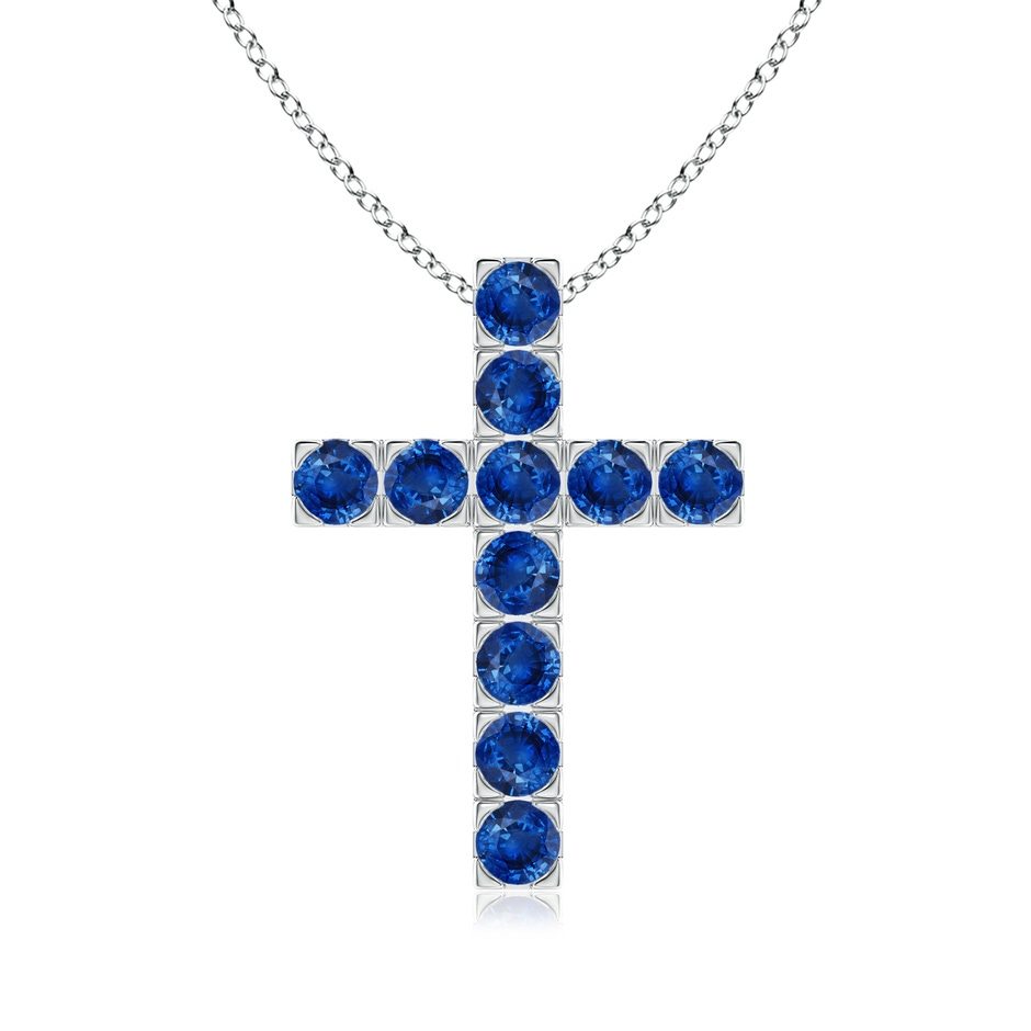 3mm AAA Flat Prong-Set Blue Sapphire Cross Pendant in White Gold 