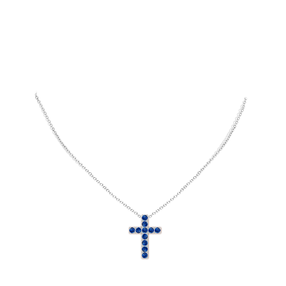 3mm AAA Flat Prong-Set Blue Sapphire Cross Pendant in White Gold pen