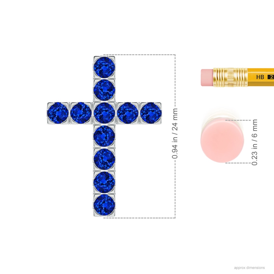 3mm AAAA Flat Prong-Set Blue Sapphire Cross Pendant in P950 Platinum ruler