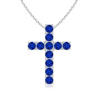 3mm AAAA Flat Prong-Set Blue Sapphire Cross Pendant in White Gold