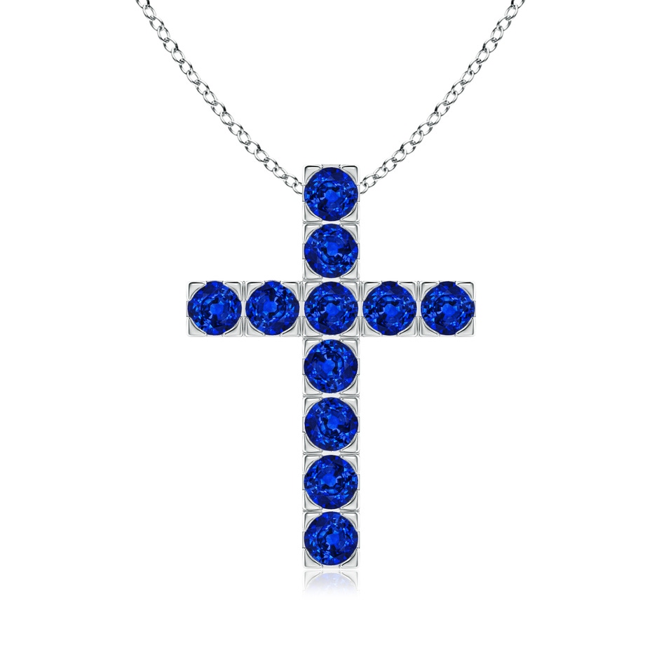 3mm Lab-Grown Flat Prong-Set Blue Sapphire Cross Pendant in White Gold 