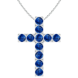 4mm AAA Flat Prong-Set Blue Sapphire Cross Pendant in P950 Platinum