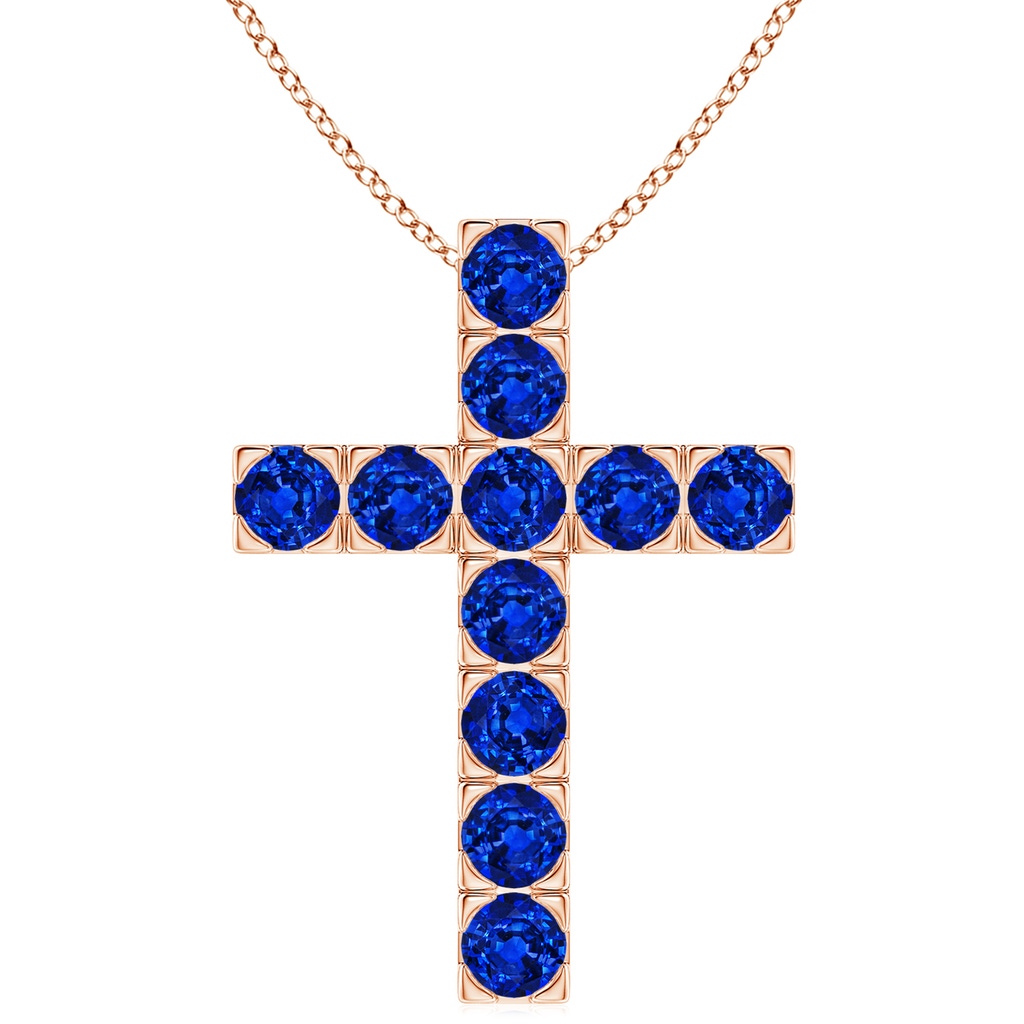 4mm Lab-Grown Flat Prong-Set Blue Sapphire Cross Pendant in 9K Rose Gold