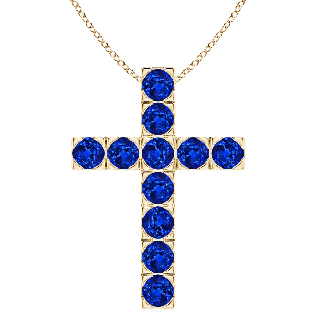 4mm Lab-Grown Flat Prong-Set Blue Sapphire Cross Pendant in 9K Yellow Gold