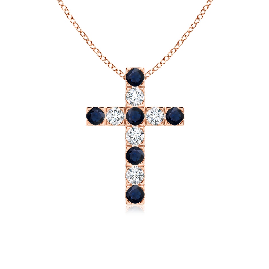 2.5mm A Flat Prong-Set Blue Sapphire and Diamond Cross Pendant in Rose Gold 