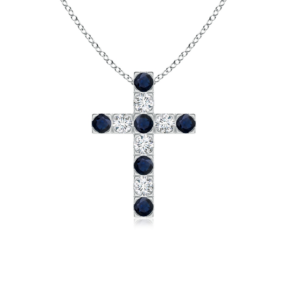 2.5mm A Flat Prong-Set Blue Sapphire and Diamond Cross Pendant in White Gold 