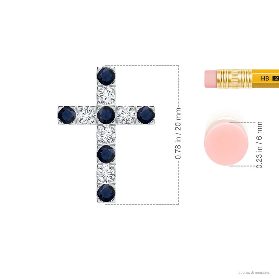 2.5mm A Flat Prong-Set Blue Sapphire and Diamond Cross Pendant in White Gold product image