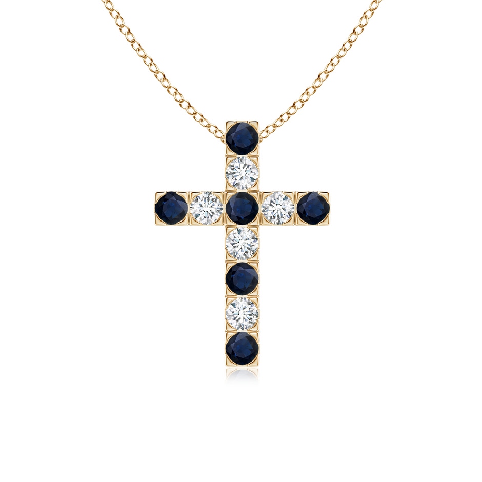 2.5mm A Flat Prong-Set Blue Sapphire and Diamond Cross Pendant in Yellow Gold 