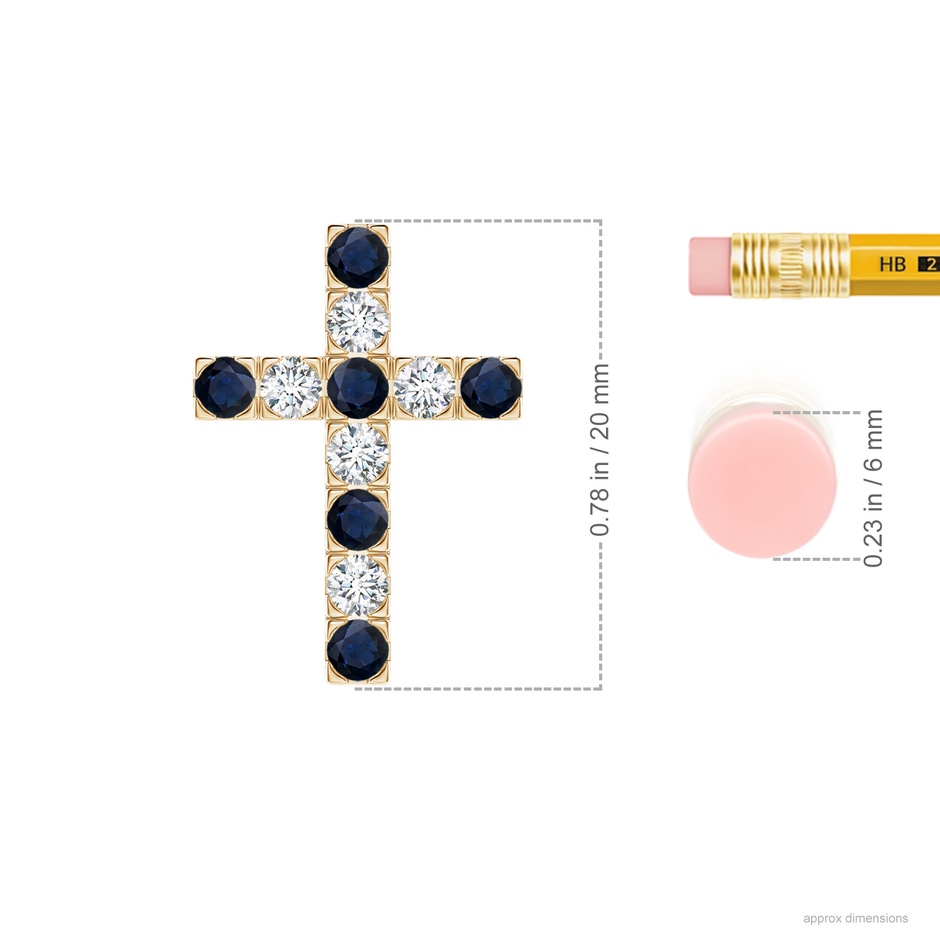 2.5mm A Flat Prong-Set Blue Sapphire and Diamond Cross Pendant in Yellow Gold product image