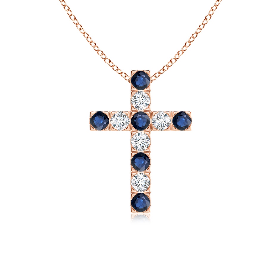 2.5mm AA Flat Prong-Set Blue Sapphire and Diamond Cross Pendant in Rose Gold 
