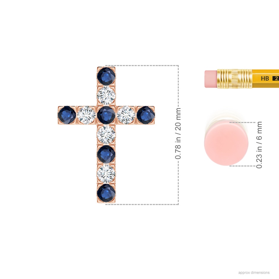 2.5mm AA Flat Prong-Set Blue Sapphire and Diamond Cross Pendant in Rose Gold product image