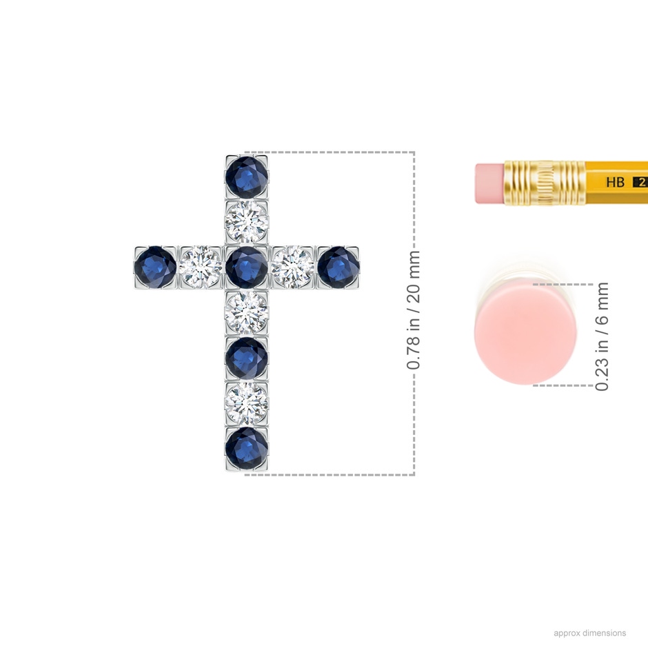2.5mm AA Flat Prong-Set Blue Sapphire and Diamond Cross Pendant in White Gold product image