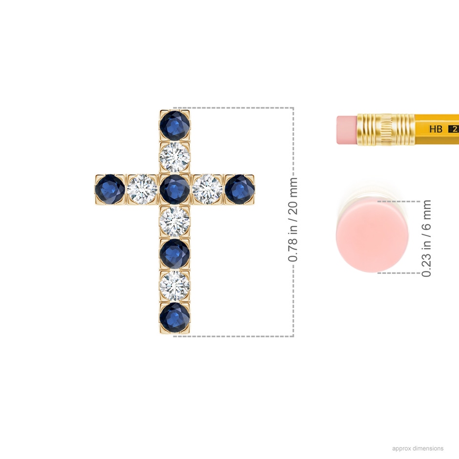 2.5mm AA Flat Prong-Set Blue Sapphire and Diamond Cross Pendant in Yellow Gold product image