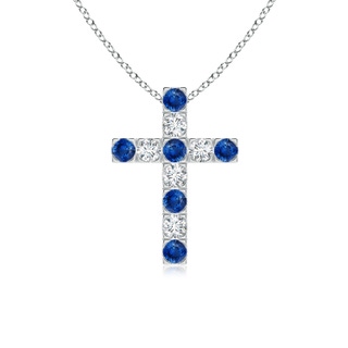 2.5mm AAA Flat Prong-Set Blue Sapphire and Diamond Cross Pendant in White Gold