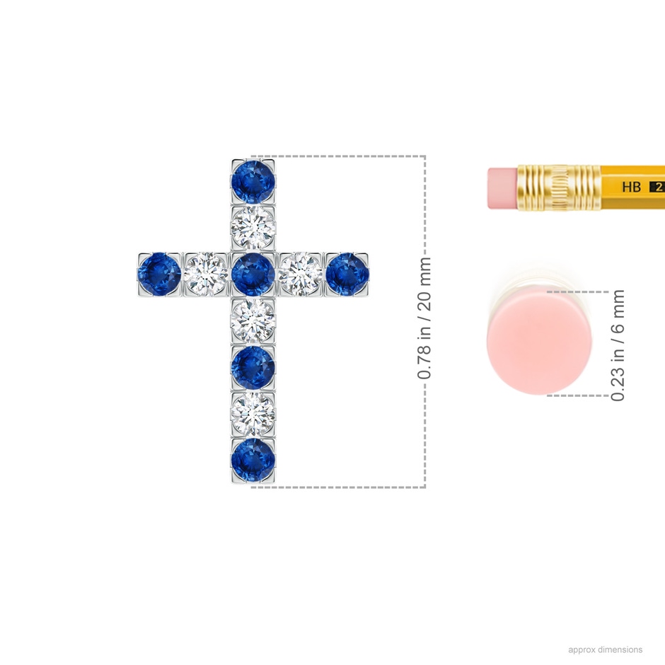 2.5mm AAA Flat Prong-Set Blue Sapphire and Diamond Cross Pendant in White Gold product image