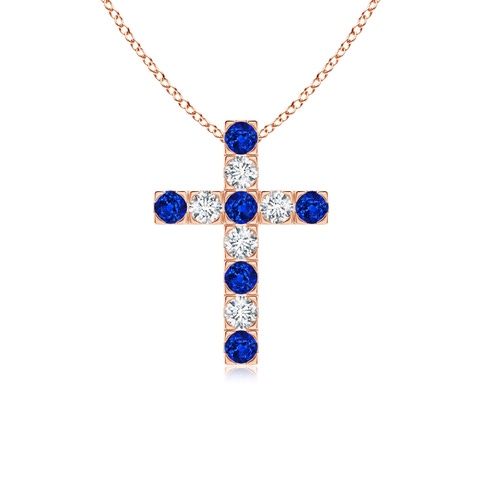 Dazzlingrock 14K White Gold Divine Cross Pendant With Natural Blue Sapphire - 18 Inch Chain Included