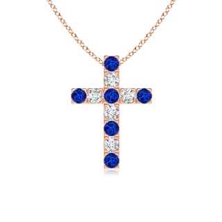 2.5mm AAAA Flat Prong-Set Blue Sapphire and Diamond Cross Pendant in Rose Gold