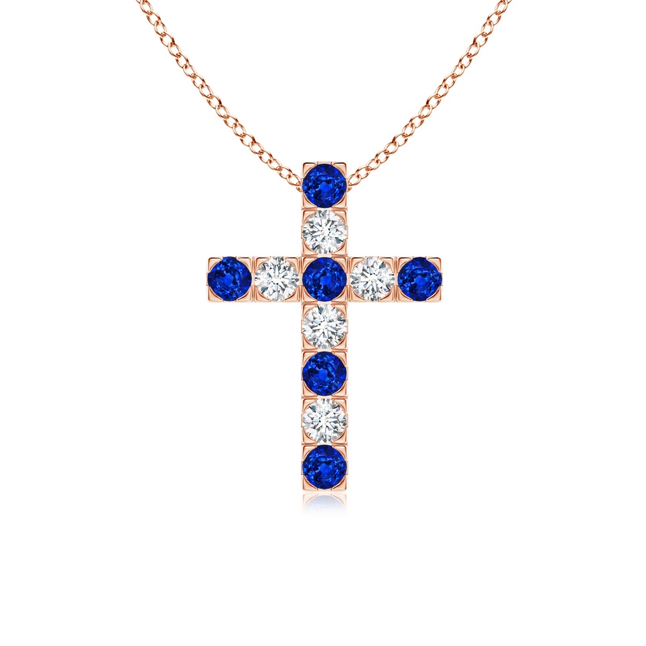 2.5mm AAAA Flat Prong-Set Blue Sapphire and Diamond Cross Pendant in Rose Gold 