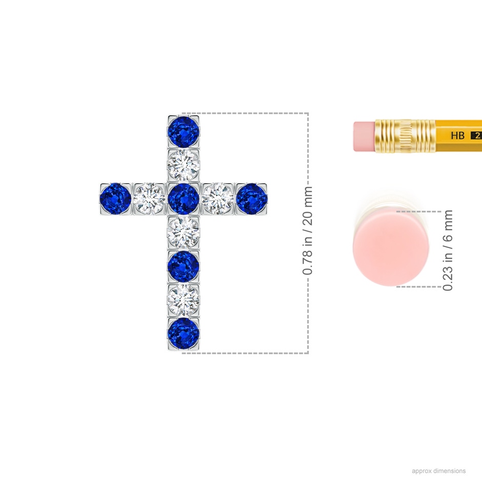 2.5mm Lab-Grown Flat Prong-Set Blue Sapphire and Diamond Cross Pendant in White Gold product image