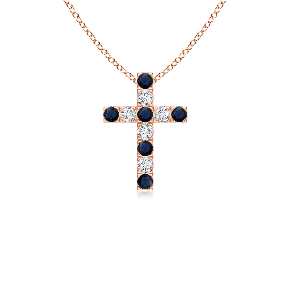 2mm A Flat Prong-Set Blue Sapphire and Diamond Cross Pendant in Rose Gold 