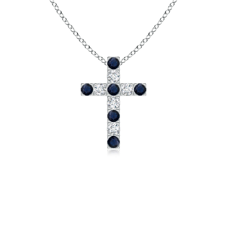 2mm A Flat Prong-Set Blue Sapphire and Diamond Cross Pendant in White Gold 