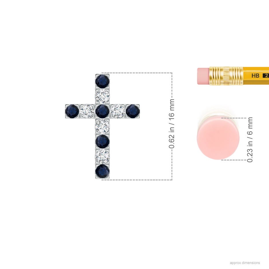 2mm A Flat Prong-Set Blue Sapphire and Diamond Cross Pendant in White Gold product image
