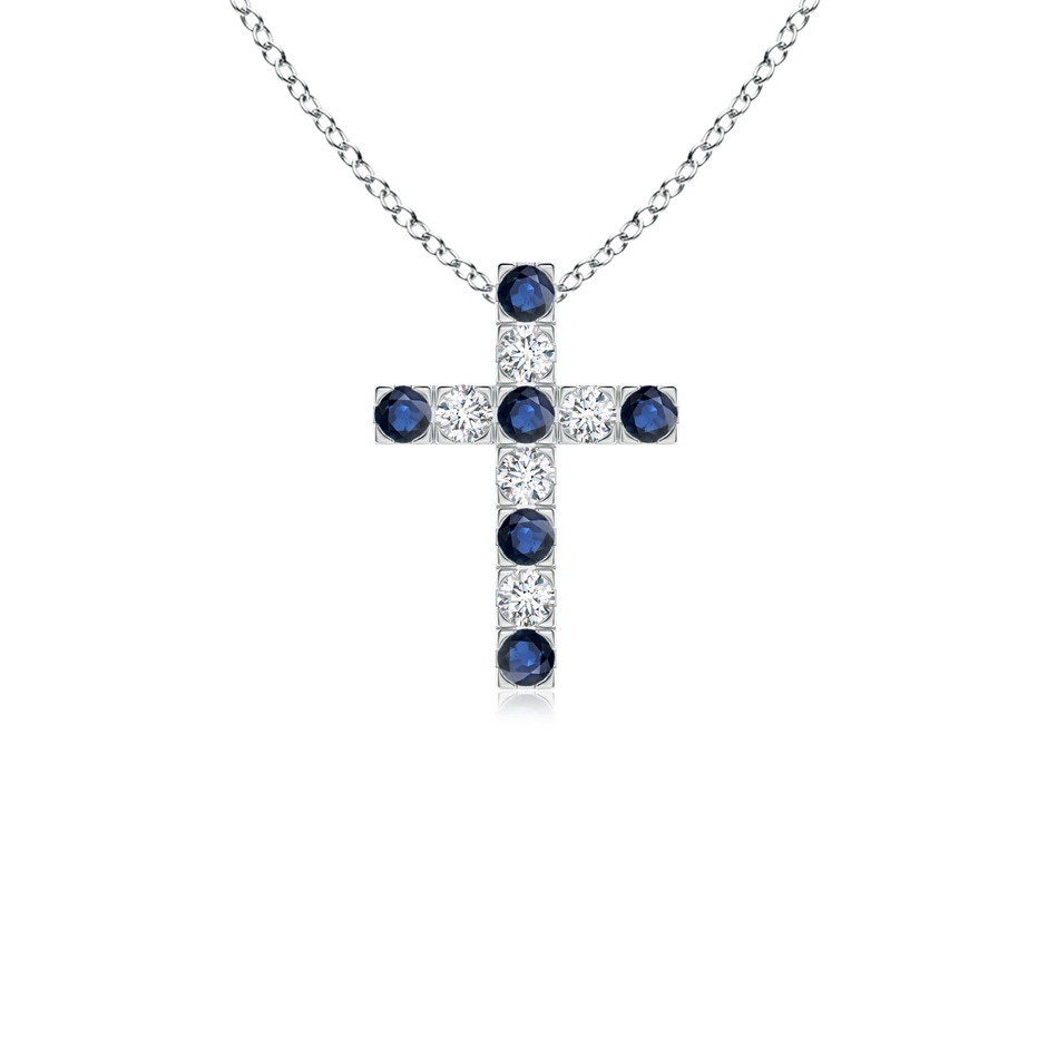 2mm AA Flat Prong-Set Blue Sapphire and Diamond Cross Pendant in P950 Platinum 