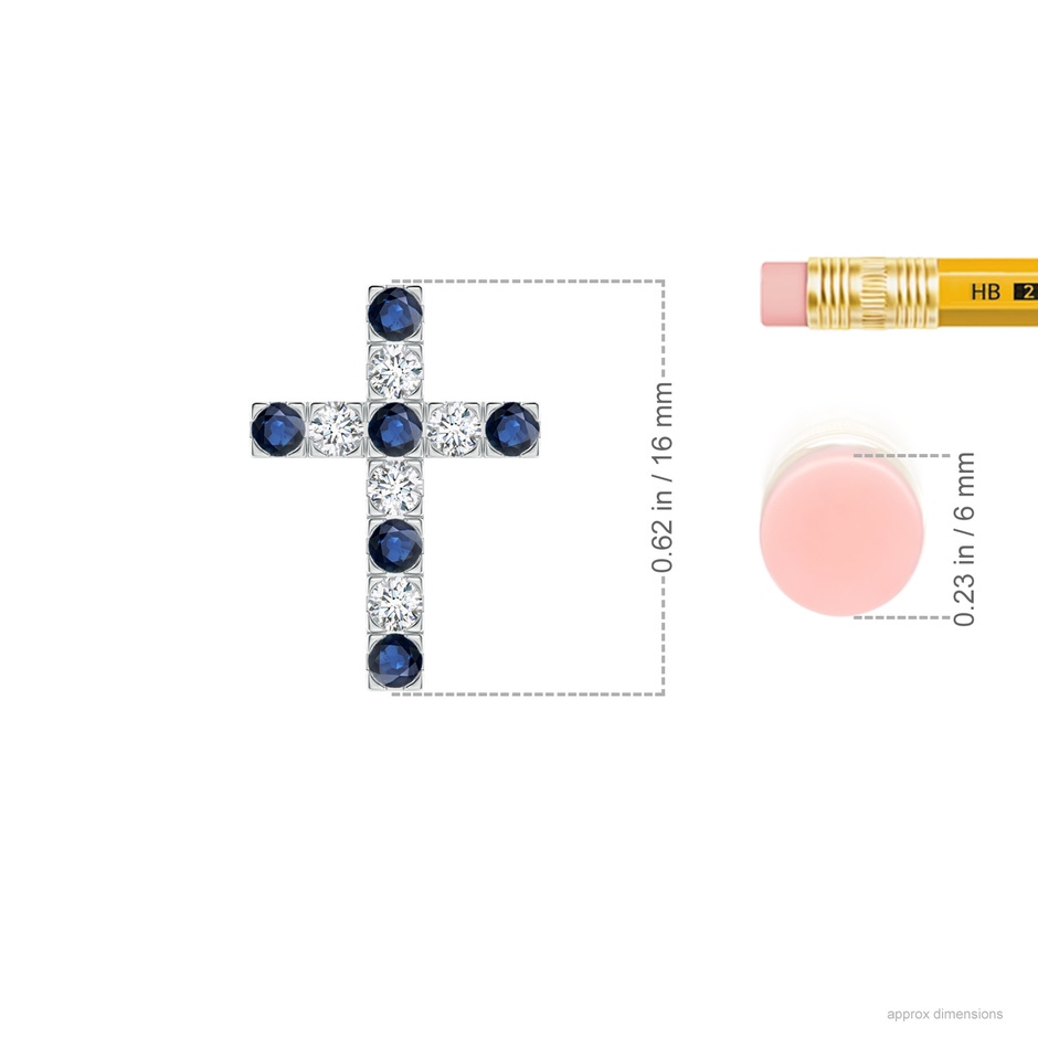 2mm AA Flat Prong-Set Blue Sapphire and Diamond Cross Pendant in P950 Platinum product image