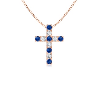 2mm AAA Flat Prong-Set Blue Sapphire and Diamond Cross Pendant in Rose Gold
