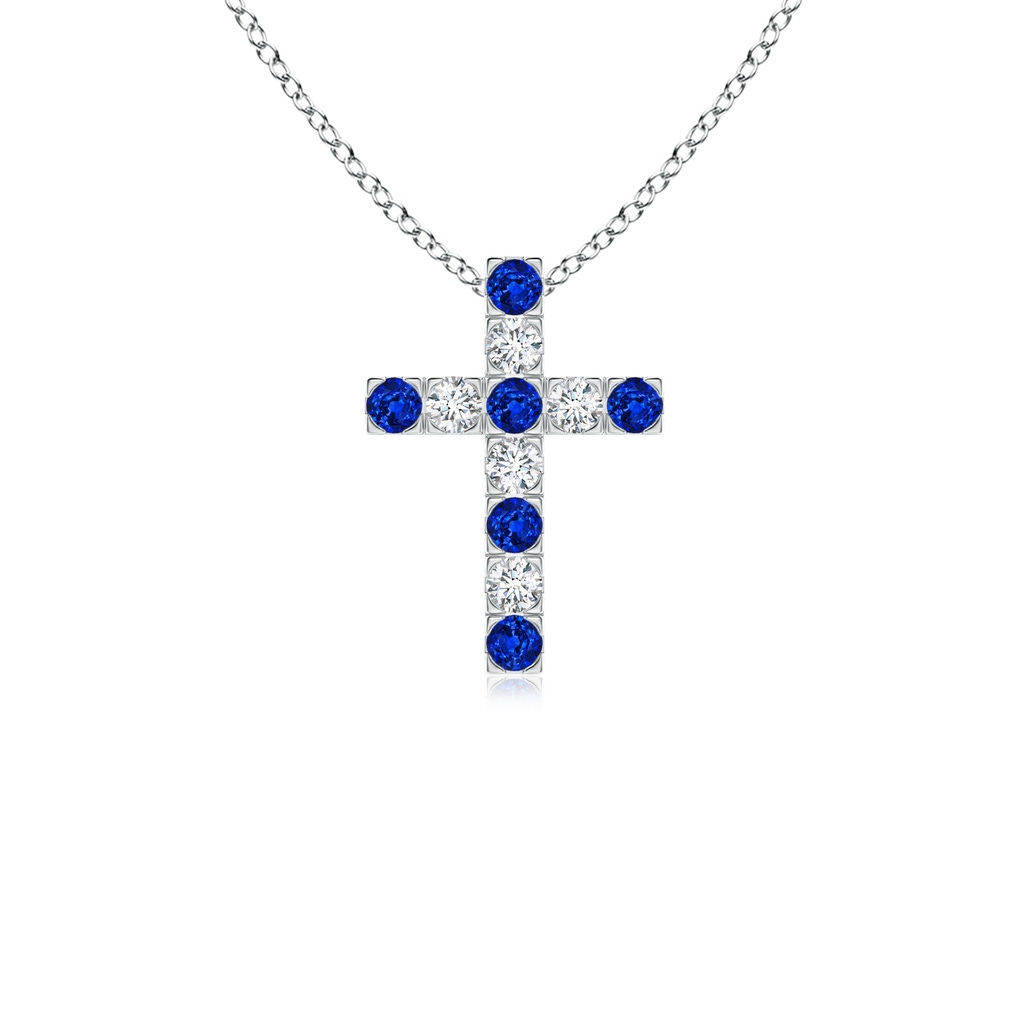 2mm AAAA Flat Prong-Set Blue Sapphire and Diamond Cross Pendant in P950 Platinum