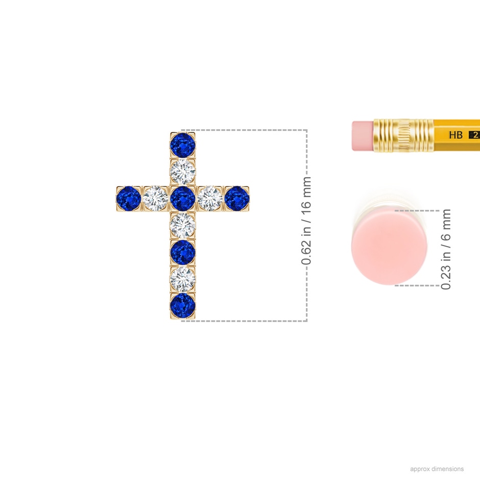 2mm Lab-Grown Flat Prong-Set Blue Sapphire and Diamond Cross Pendant in Yellow Gold product image