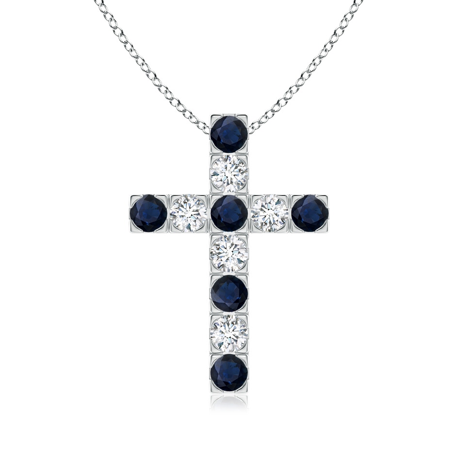 3mm A Flat Prong-Set Blue Sapphire and Diamond Cross Pendant in White Gold 
