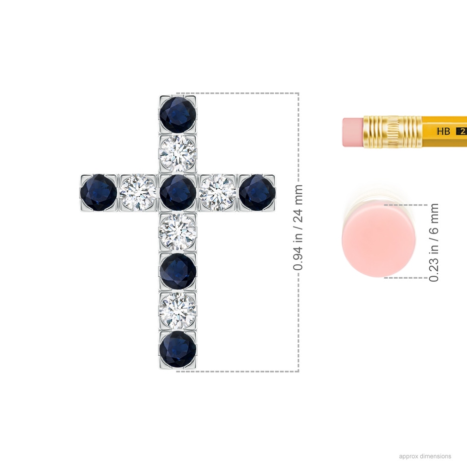 3mm A Flat Prong-Set Blue Sapphire and Diamond Cross Pendant in White Gold product image