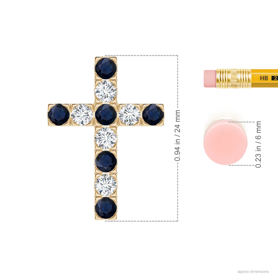 3mm A Flat Prong-Set Blue Sapphire and Diamond Cross Pendant in Yellow Gold product image