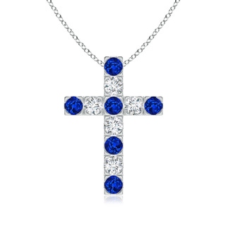 3mm AAAA Flat Prong-Set Blue Sapphire and Diamond Cross Pendant in P950 Platinum