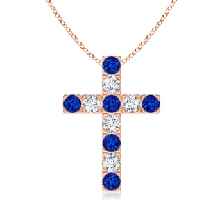 3mm AAAA Flat Prong-Set Blue Sapphire and Diamond Cross Pendant in Rose Gold