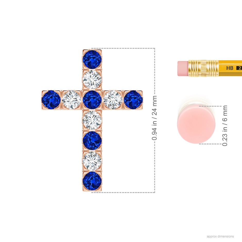 3mm AAAA Flat Prong-Set Blue Sapphire and Diamond Cross Pendant in Rose Gold product image
