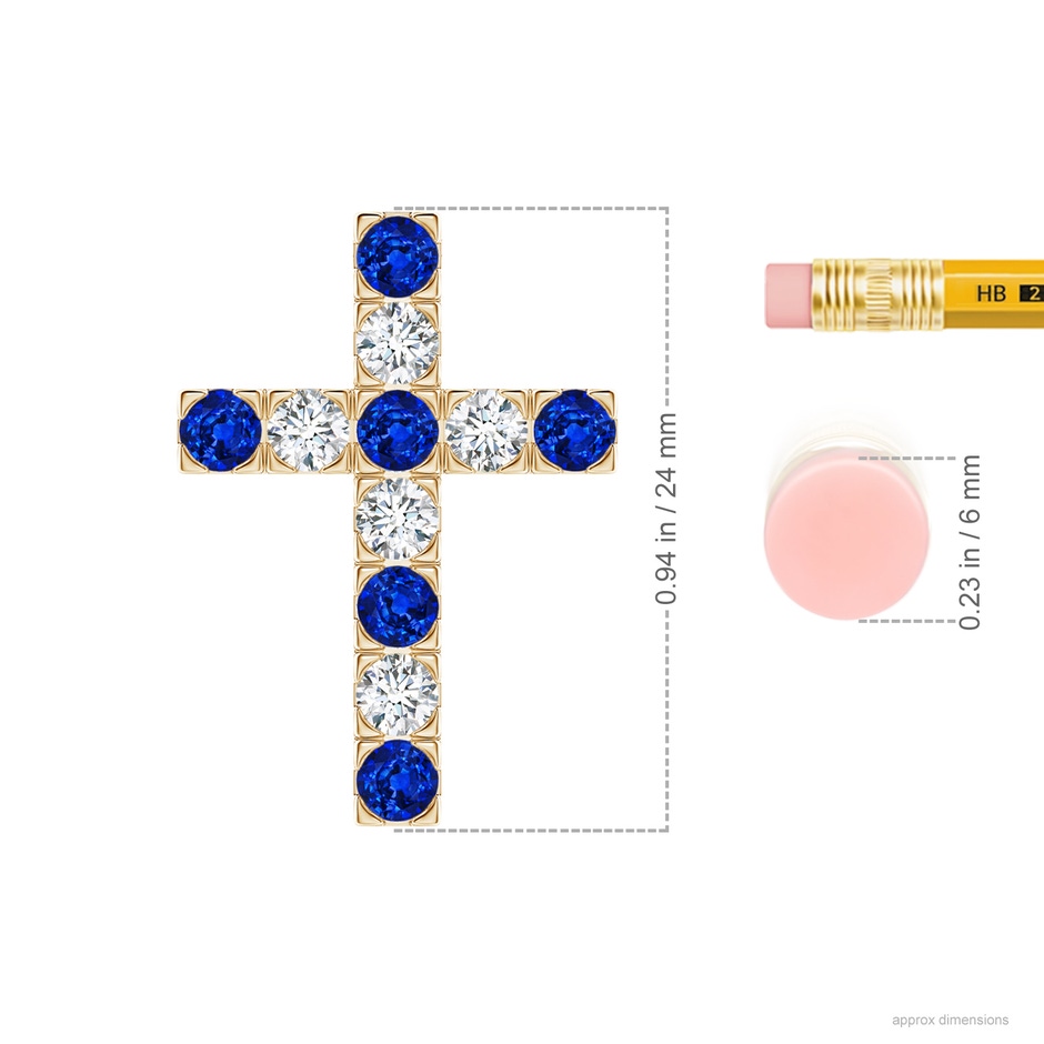 3mm AAAA Flat Prong-Set Blue Sapphire and Diamond Cross Pendant in Yellow Gold product image