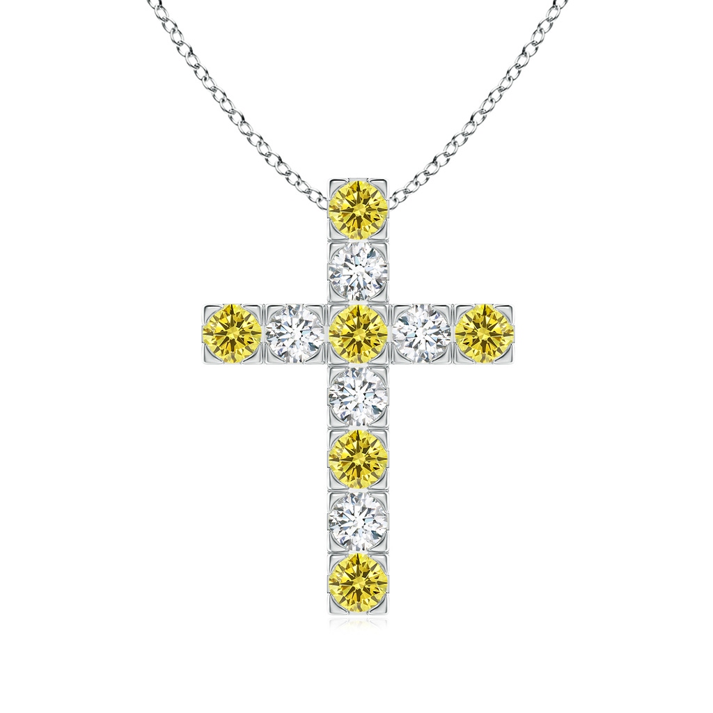 3mm AAAA Flat Prong-Set Fancy Intense Yellow Diamond Cross Pendant in P950 Platinum