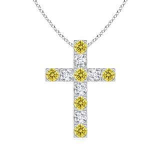 3mm AAAA Flat Prong-Set Fancy Intense Yellow Diamond Cross Pendant in P950 Platinum