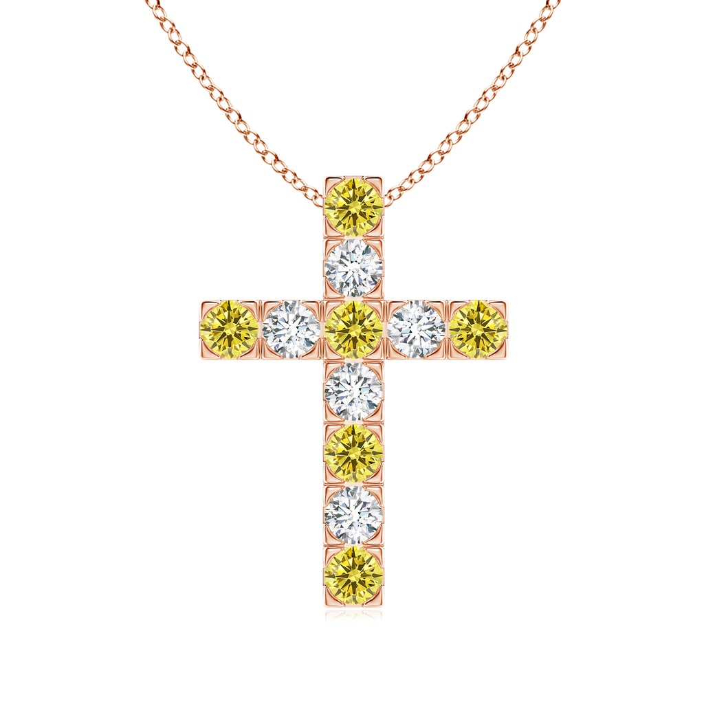 3mm AAAA Flat Prong-Set Fancy Intense Yellow Diamond Cross Pendant in Rose Gold