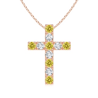 3mm AAAA Flat Prong-Set Fancy Intense Yellow Diamond Cross Pendant in Rose Gold