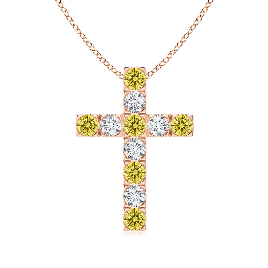 3mm AAAA Flat Prong-Set Fancy Intense Yellow Diamond Cross Pendant in Rose Gold 