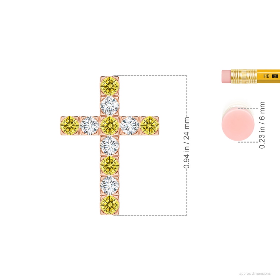 3mm AAAA Flat Prong-Set Fancy Intense Yellow Diamond Cross Pendant in Rose Gold ruler