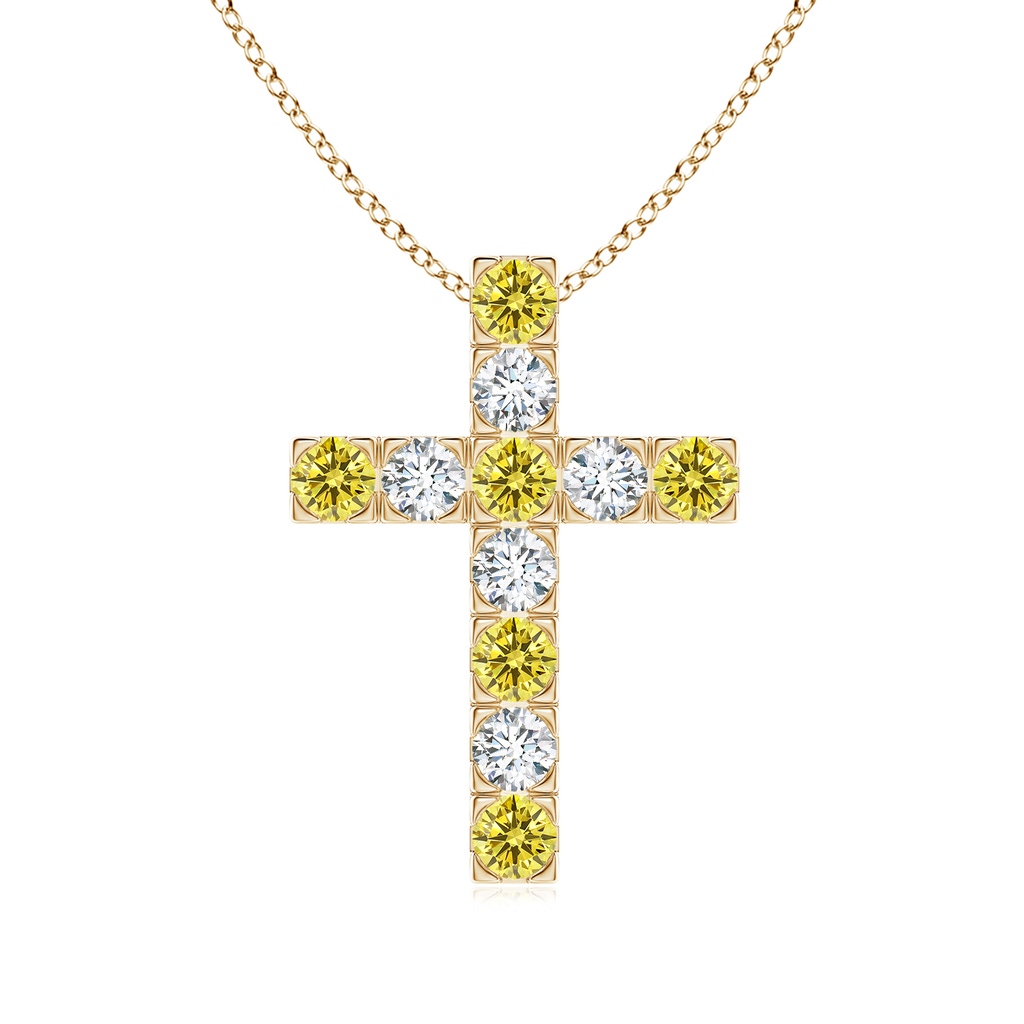 3mm AAAA Flat Prong-Set Fancy Intense Yellow Diamond Cross Pendant in Yellow Gold