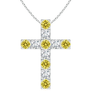 4mm AAAA Flat Prong-Set Fancy Intense Yellow Diamond Cross Pendant in P950 Platinum